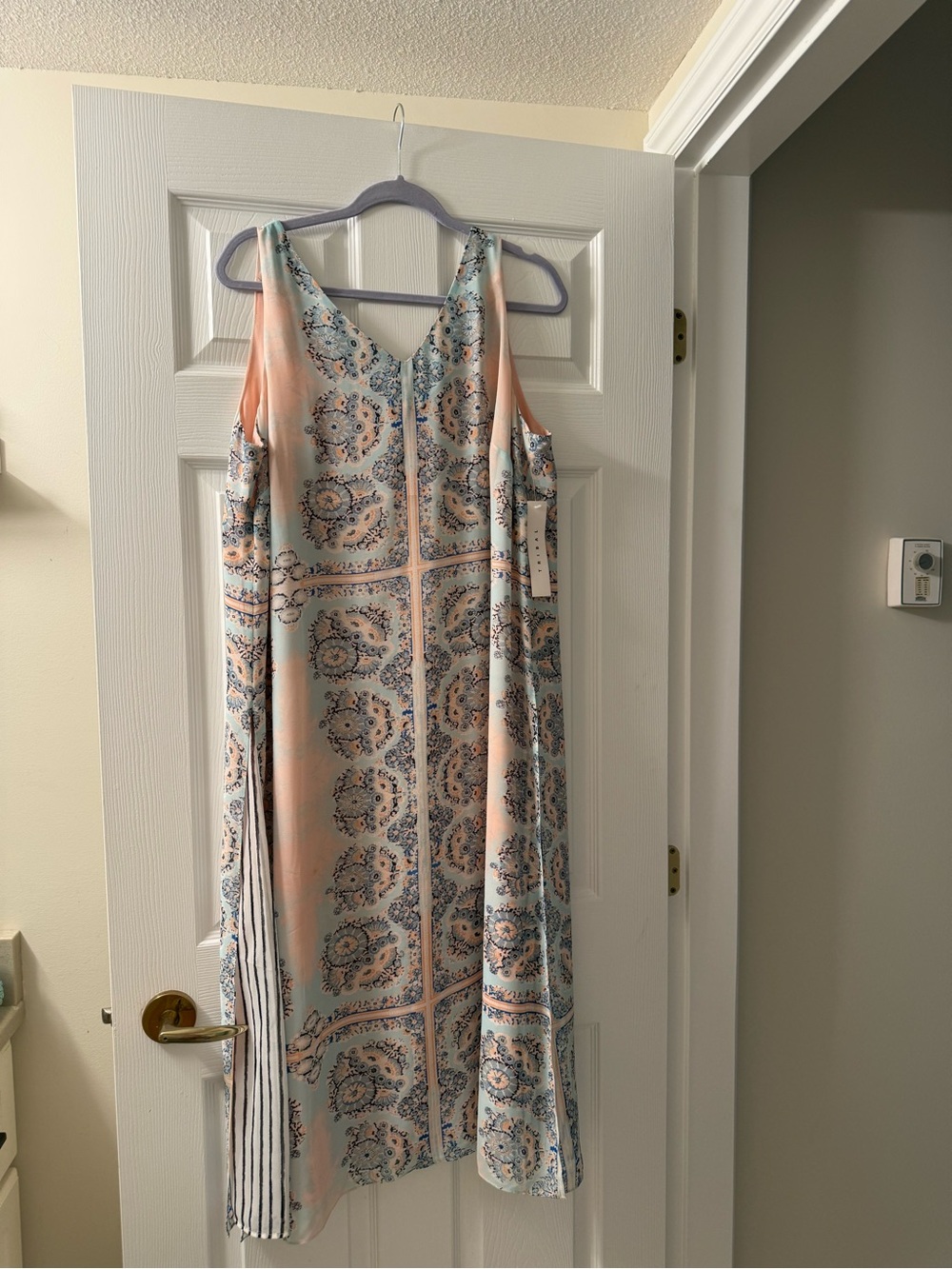 Tribal Cold-Shoulder Maxi Dress in Peach & Light Blue Paisley